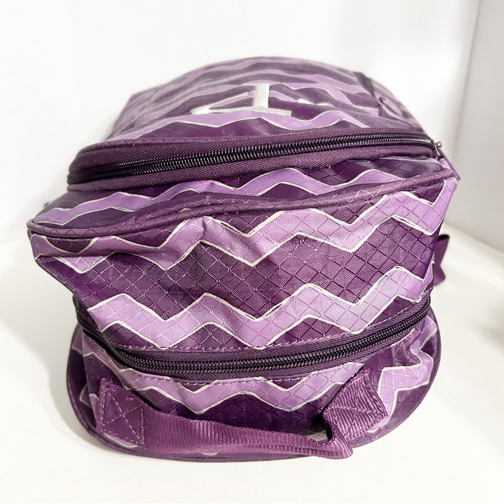 Thirty One Mod Plum Chevron Padded Strapped Backpack Embroider Initial P 💜🤍 - Picture 8 of 9